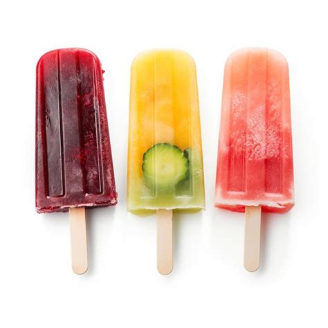 Premium Photo Three Popsicles With Different Flavors Of Fruit On A