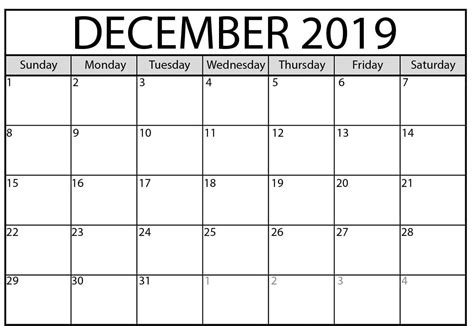 Free Blank December Calendar 2019 Printable Template PDF Word Excel 3 ...