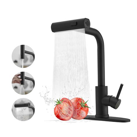 Black Kitchen Faucets With Pull Down Sprayer Waterfall Kitchen Sink