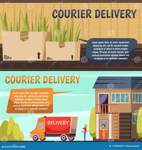 Courier Delivery 2 Orthogonal Banners Stock Vector Illustration Of