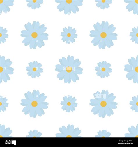 Camomiles Delicate Blue Flowers Repeating Vector Pattern Isolated