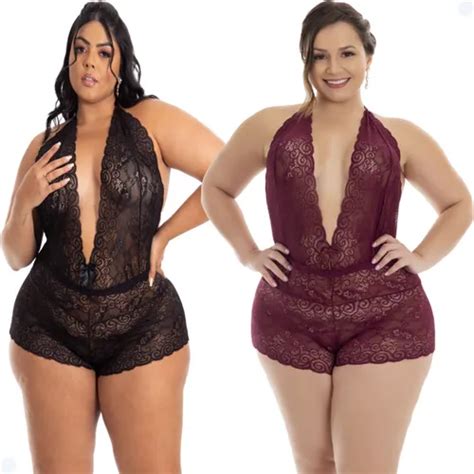 Kit 2 Body Plus Size Lingerie Feminina Rendado Sexy Sensual Frete grátis