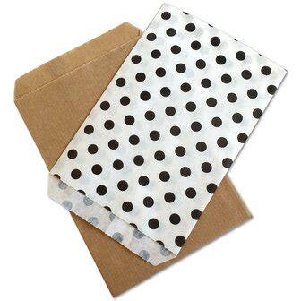 Papieren Zakjes Bruin Wit Polka Dots 10x16 Cm 50 Stuks