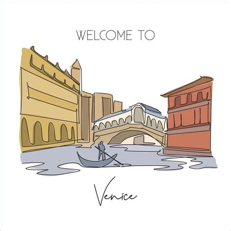 One Single Line Drawing Rialto Bridge Landmark World Famous Iconic