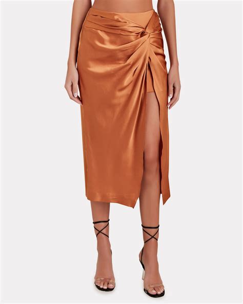 Intermix Private Label Maxine Silk Midi Skirt In Brown Intermix®