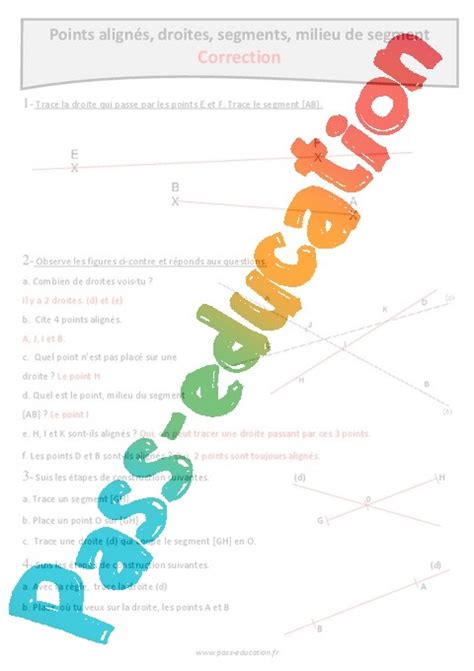 Milieu de segment points alignés segments et droites Révisions