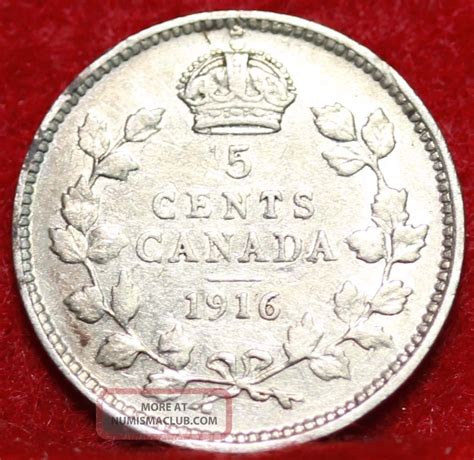 1916 Canada 5 Cents Silver Foreign Coin S H