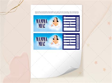 Mamma Mia Surprise Ticket Editable Pdf Printable Musical Theatre Faux