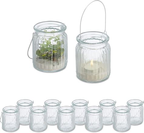 Amazon De Relaxdays Windlicht 12er Set Glas Mit Henkel Innen