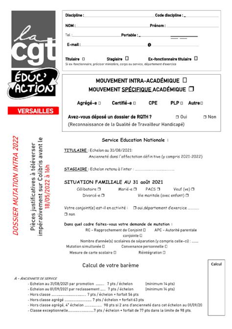 Le mouvement intra académique CGT Éduc action 92