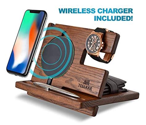 Wood Phone Docking Station Ash Key Holder Wallet Stand Watch Organizer