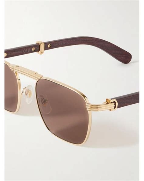 Cartier Première Square Frame Gold Tone And Wood Sunglasses In Metallic For Men Lyst Uk