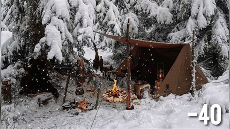 40° Solo Camping 4 Days Heavy Snowfall Winter Camping Snowstorm Hot