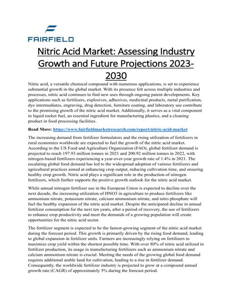 Nitric Acid Market Assessing Industry Growth And Future Projections