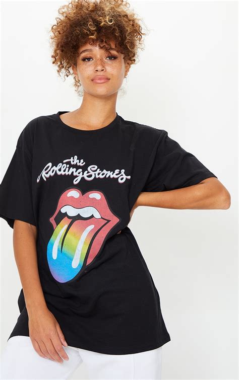 Black Rolling Stones T Shirt Tops Prettylittlething Ie