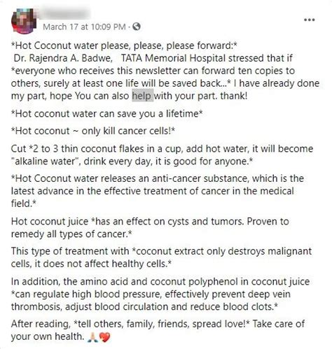 No Drinking Hot Coconut Water Does Not Kill Cancer Cells FACTLY