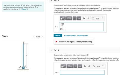 Solved Part A The Uniform Bar Of Mass M And Length L Is Chegg