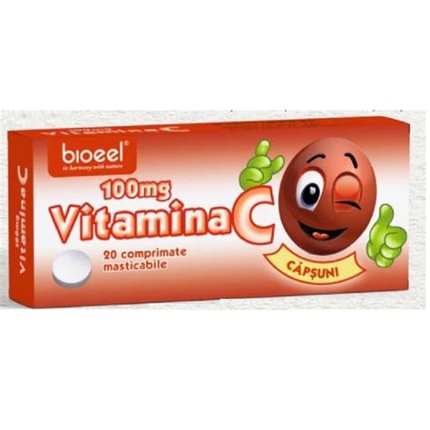 Vitamina C Cu Aroma De Capsuni 100 Mg 20 Comprimate Masti Bebe Tei