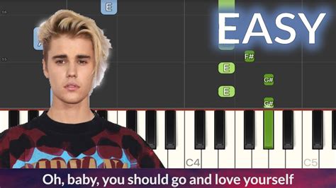 Justin Bieber Love Yourself Easy Piano Tutorial Lyrics Youtube