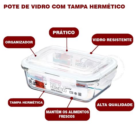 Kit Potes Vidro Herm Tico Ml Retangular Travas Marmita Premium