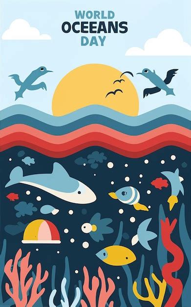 Happy World Oceans Day Flat Design Celebrating Our Seas And Marine Life