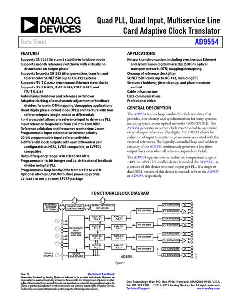 Ad9554 Analog Devices Translator Hoja De Datos Ficha Técnica