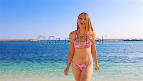 Girl In Bikini On A Windy Beach In Thailand Stock Photo Crushpixel