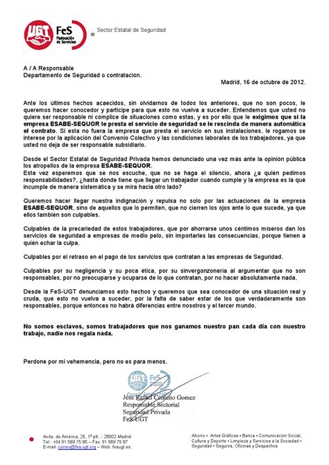 Nuestra Vida Escrito Del Sector Estatal De UGT A Los Clientes Sobre