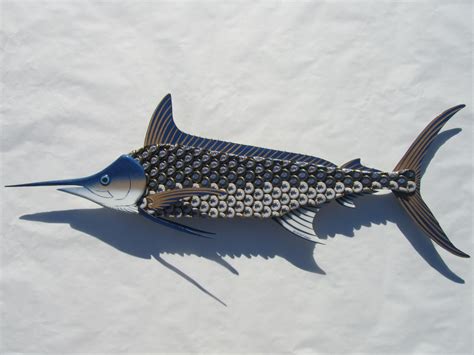 Metal Fish Wall Art Blue Marlin Fish Bottlecap Art