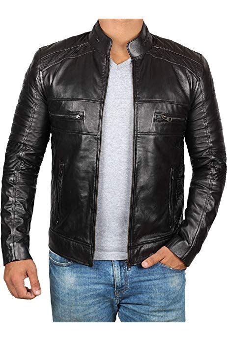 FLAVOR Men Biker Retro Brown Leather Motorcycle Jacket Genuine Leather