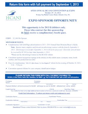 Fillable Online Hcanj EXPO SPONSOR OPPORTUNITY Return This Form With