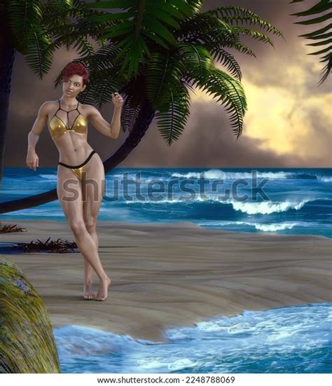 Sexy Bikini Women On Beach Palm Stock Illustration Shutterstock