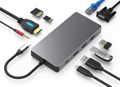 Adapter HUB stacja dokująca 10w1 USB C 3 1 HDMI 4K VGA USB RJ45 SD