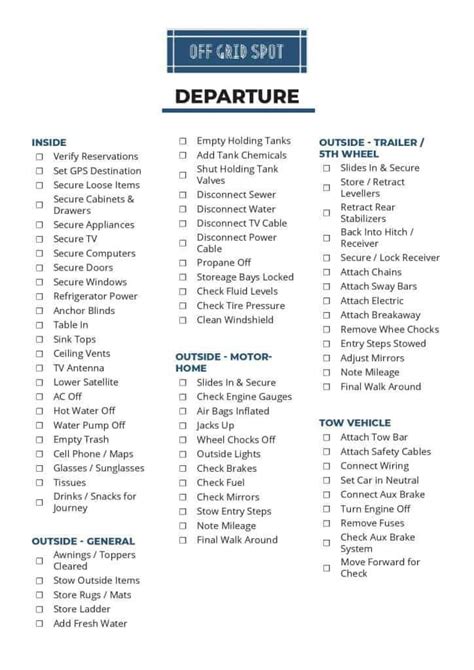 Rv Checklists Essential Camping Lists Offgridspot