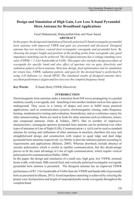 Pdf Design And Simulation Of High Gain Low Loss X Band Pyramidal