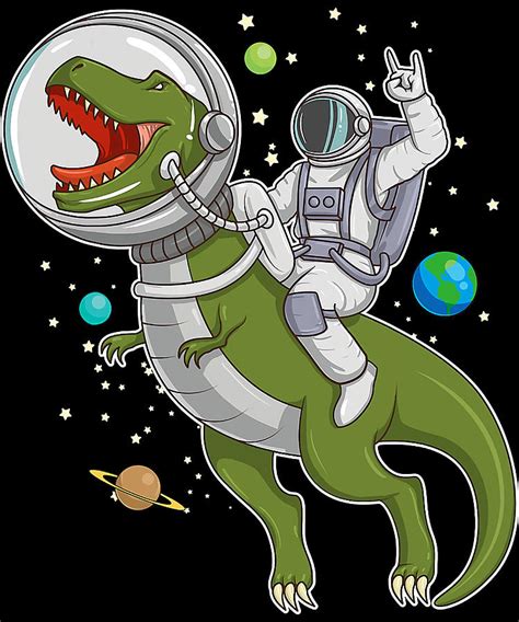 Astronaut Riding TRex Dinosaur Astro TRex Space Painting By Adrian