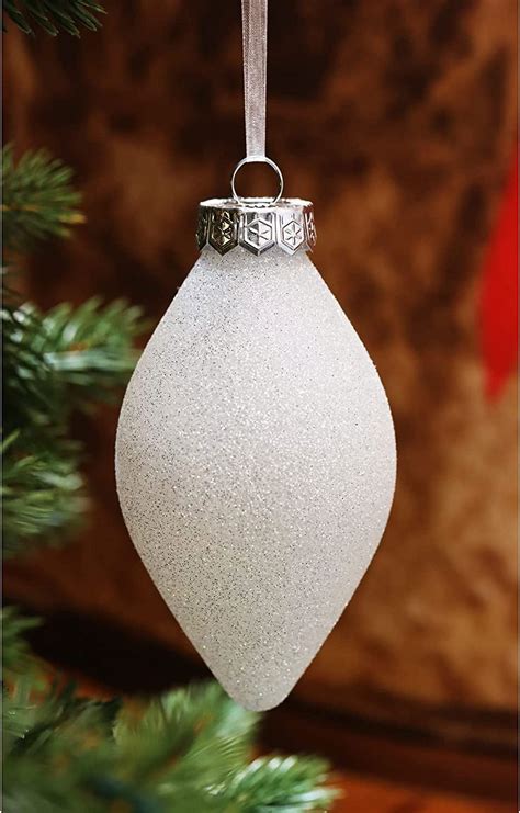 Sleetly Pk White Christmas Ball Tear Drop Finial Pendant Holiday