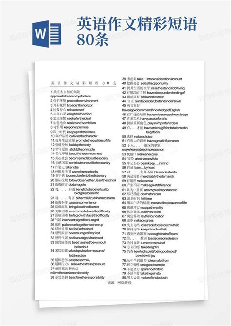 英语作文精彩短语80条word模板下载编号ljaeanng熊猫办公