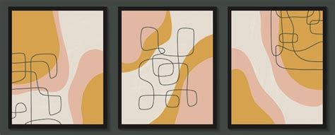 Conjunto de plantillas con formas abstractas y línea en colores nude fondo pastel en estilo