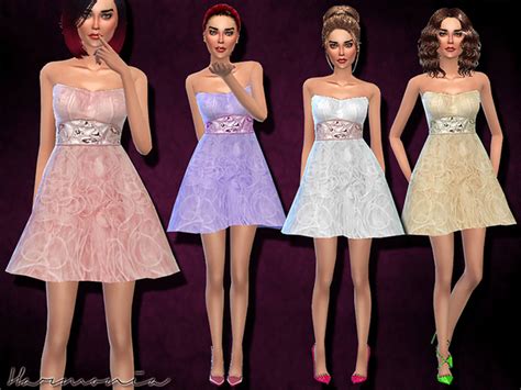 Embellished Short Tulle Prom Dress By Harmonia Sims 4 Female Clothes