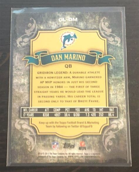 2013 Topps DAN MARINO Gridiron Legends Insert GL DM Dolphins EBay