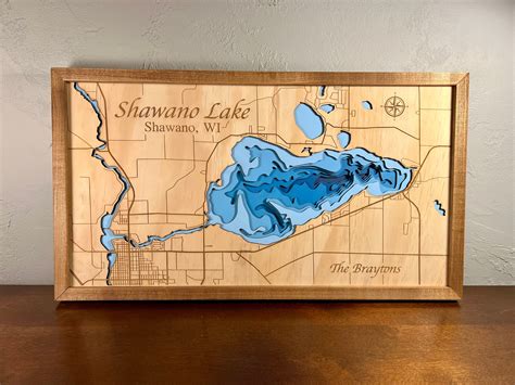 Personalized 3d Custom Lake Map Lake Wood Art Custom Laser Engraved