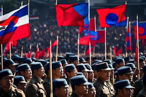 Premium AI Image | Soldiers march in a military parade.