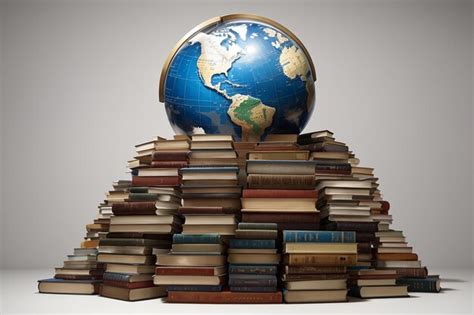 Premium AI Image | Mountain of books with a globe