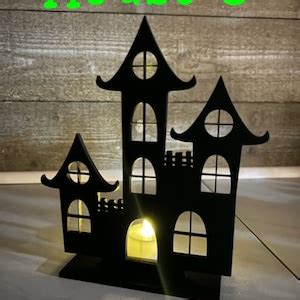 Haunted House Tealight Halloween Display Spooky House Village Black