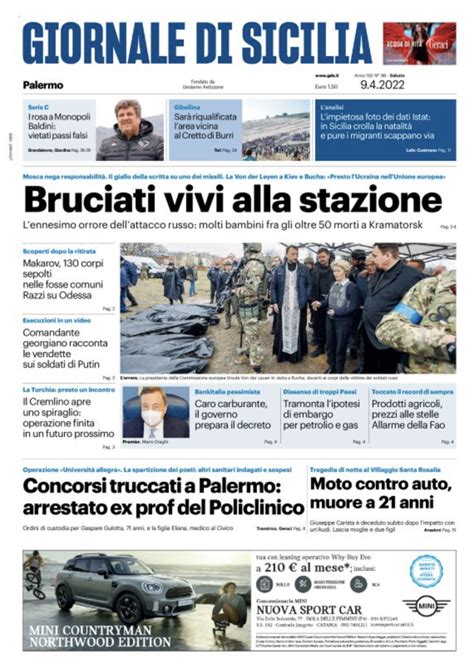 Prima Pagina Giornale Di Sicilia Bruciati Vivi Alla Stazione I Rosa