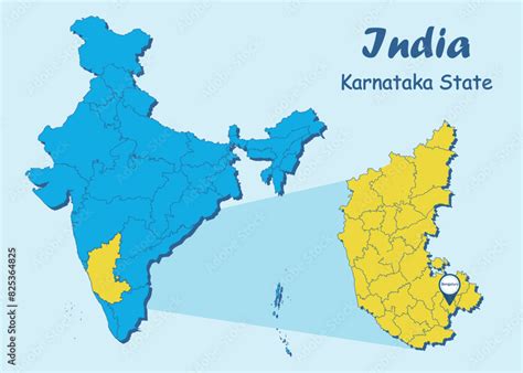 Karnataka locator map showing District and its capital. Karnataka India ...