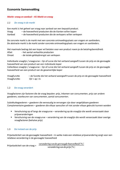 Economie Samenvatting Economie Samenvatting Markt Vraag En Aanbod