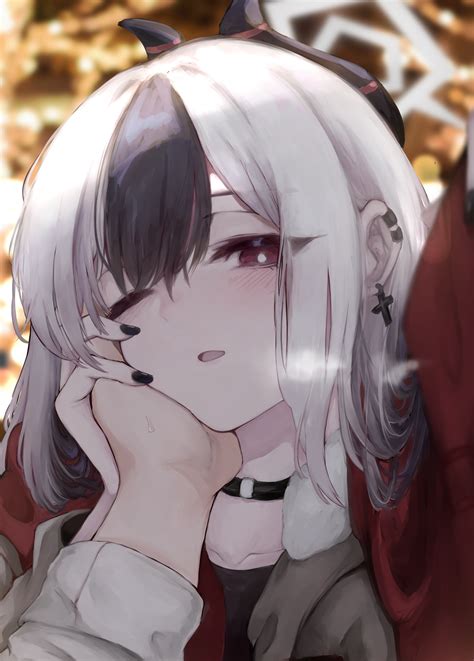 Safebooru 1girl Absurdres Black Choker Black Nails Blue Archive Blurry Blurry Background Blush