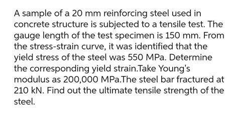 Answered A Sample Of A 20 Mm Reinforcing Steel Bartleby